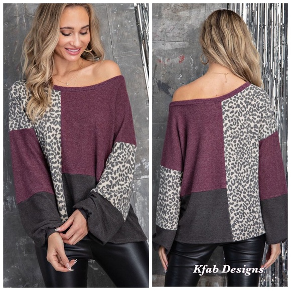 ❤️LAST Softest Leopard Color Block Puff Sleeve Top - Picture 2 of 7